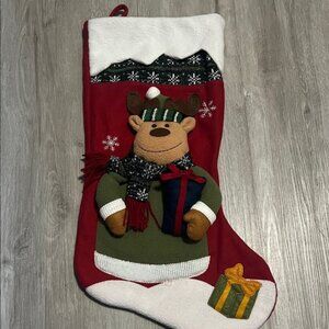Festive Red Christmas Stocking with Moose Design